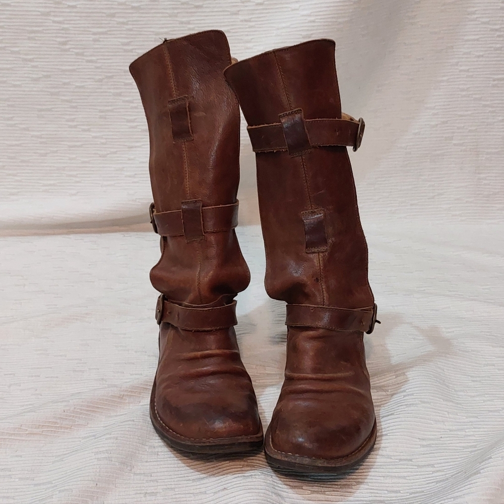 Fiorentini + Baker Brown Leather Buckle Mid-Calf Boots EU Size 40